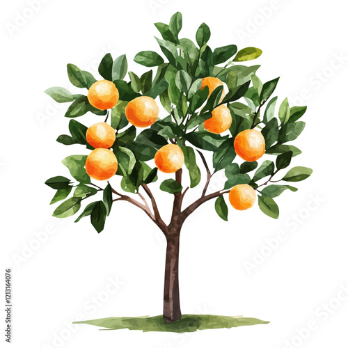 Citrus Tree with Fruit – Refreshing Watercolor Vector Illustration, Vibrant Citrus Plant Design, Nature-Inspired Artwork, Fresh Citrus Tree with Ripe Fruits Vector.  
