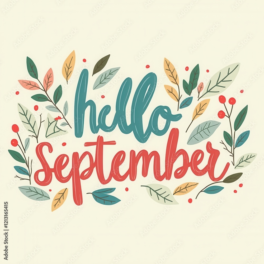 Obraz premium Hello September Illustration – Pastel Colors, Back to School Theme
