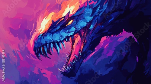 Fiery Blue Dragon Head Roaring In Vivid Colors
