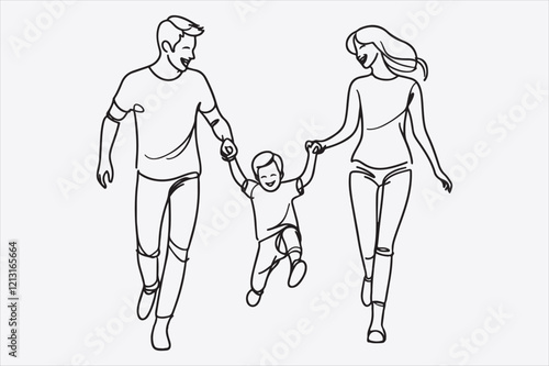 A joyful family scene featuring a father mother  and child.