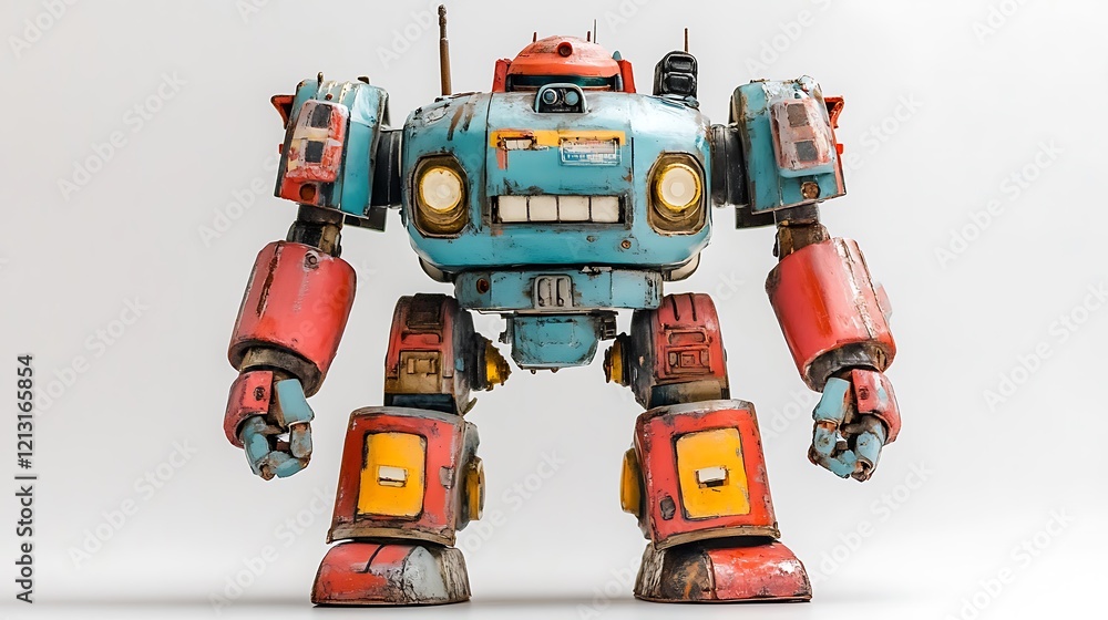 Fototapeta premium Vintage robot toy with retro detailing on a white background
