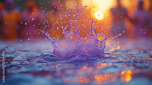 Water splash with vibrant petals during Holi festival photo