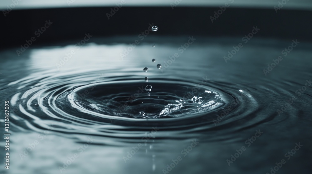 Water droplet splash creating ripples in still surface Water droplet splash creating ripples in still surface