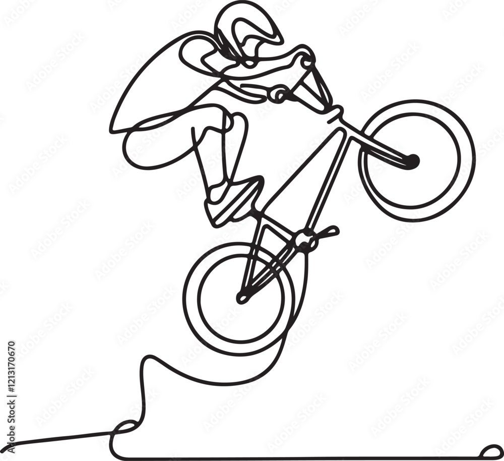 Fototapeta premium BMX Aerial Stunt Line Art | Dynamic Vector Illustration of Biker on Bike