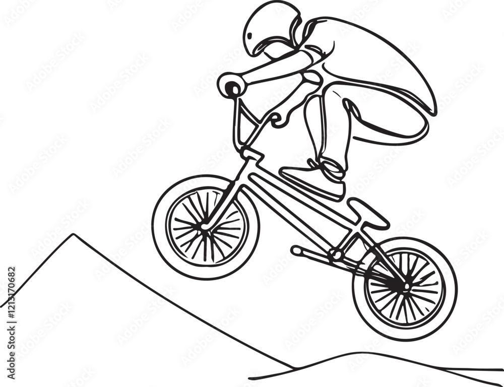 Fototapeta premium BMX Aerial Stunt Line Art | Dynamic Vector Illustration of Biker on Bike
