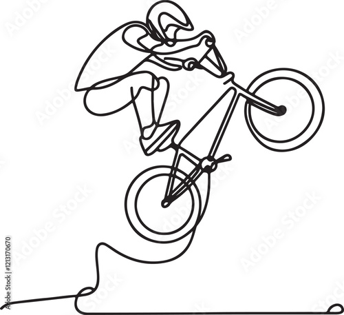 BMX Aerial Stunt Line Art | Dynamic Vector Illustration of Biker on Bike