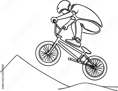 BMX Aerial Stunt Line Art | Dynamic Vector Illustration of Biker on Bike