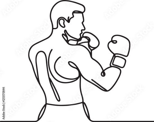 Vector Art of Boxer Throwing Punch in Fighting Stance – Line Drawing Style photo