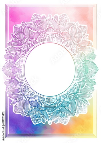 A blank page with colorful mandala borders on the left and right sides, white background photo