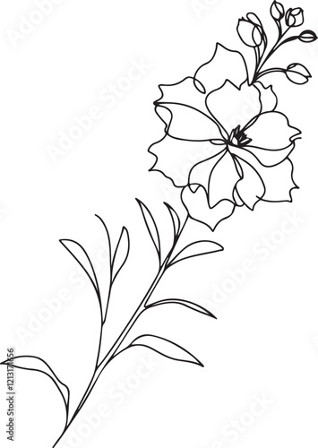 Delphinium Flower Line Drawing – Artistic Vector Design on White