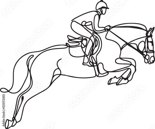 Horse Jumping with Equestrian Rider - Vector Illustration on White Background