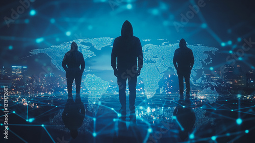 Wallpaper Mural Hacker are planning to hack and attack networks and cyber security systems.team people innovation connection of line from nail node to node on map background , networking concept Torontodigital.ca