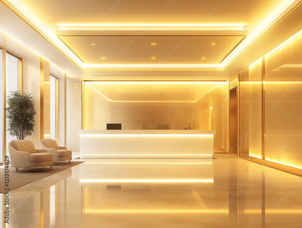 Modern Office Reception with Elegant Lighting and Clean Design Modern Office Reception with Elegant Lighting and Clean Design