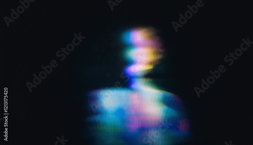 Iridescent blurred grainy silhouette on black background