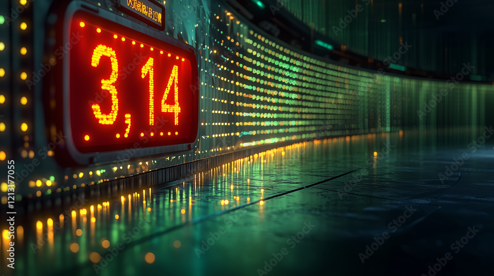 Digital display of 3.14 with green futuristic design Digital display of 3.14 with green futuristic design