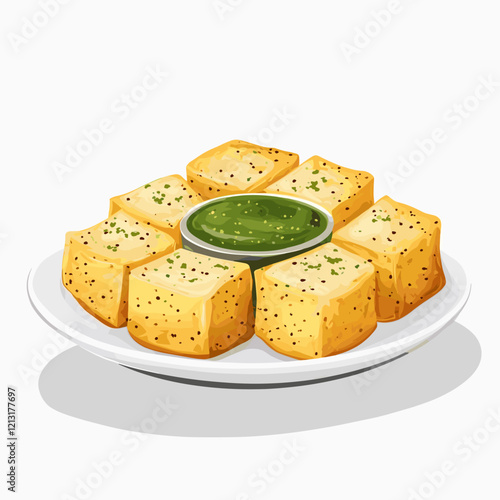 Gujarati Dhokla Snack with Green Chutney