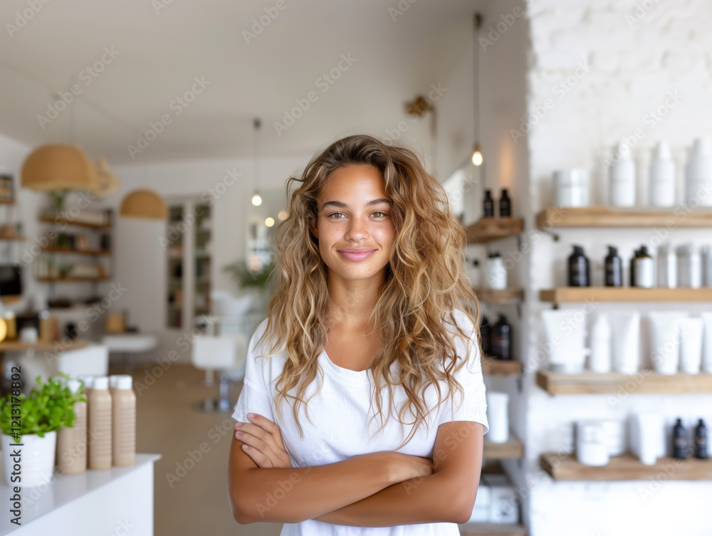 Confident Young Woman Small Business Owner at Her Beauty Salon Confident Young Woman Small Business Owner at Her Beauty Salon