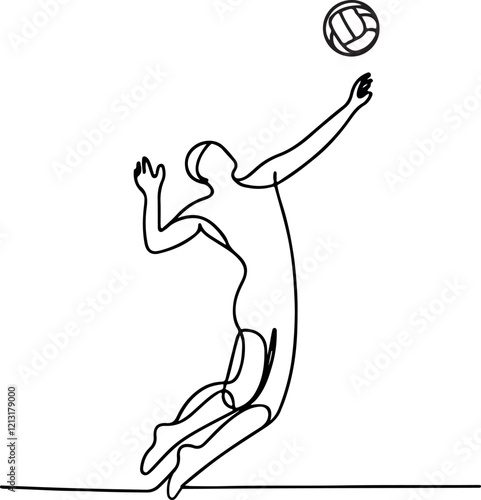 Minimalist Line Drawing Volleyball Player Spiking Ball