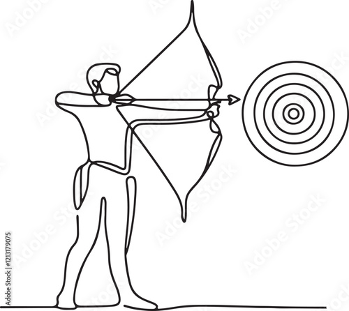 Vector Archer with Arrow Aimed at Target Line Drawing Art