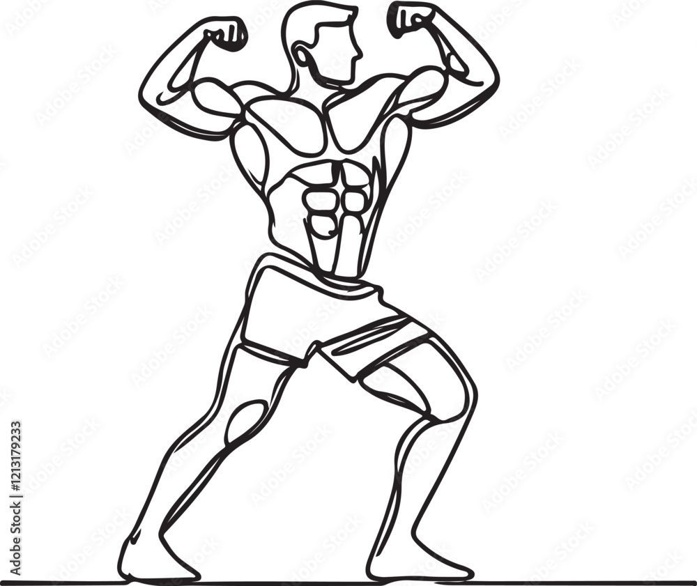 Bodybuilder Power Pose: Simple Line Art Vector Design Bodybuilder Power Pose: Simple Line Art Vector Design