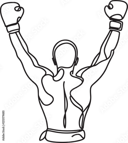 Boxer Triumph Line Drawing – Vector Art with Arms Raised on White photo