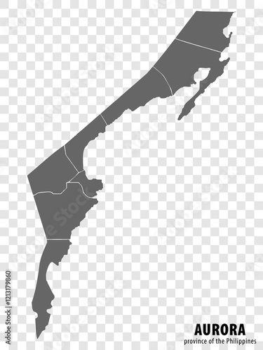 Blank map Aurora of Philippines. High quality map Province of Aurora with districts on transparent background for your web site design, logo, app, UI.  Republic of the Philippines.  EPS10.