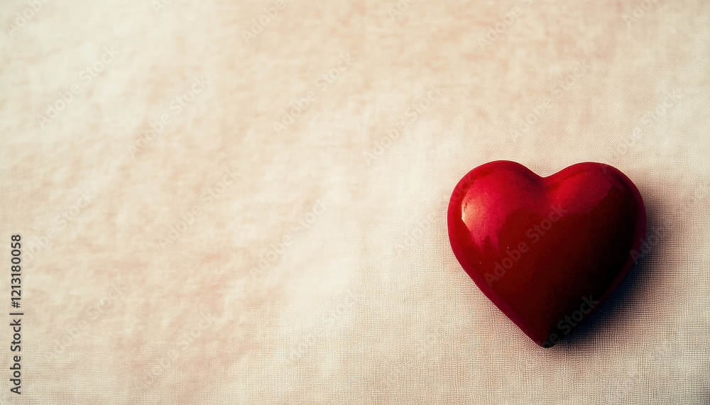 Red Heart Shaped Decoration on Beige Textured Background Romantic Valentine s Day Symbol Red Heart Shaped Decoration on Beige Textured Background Romantic Valentine s Day Symbol