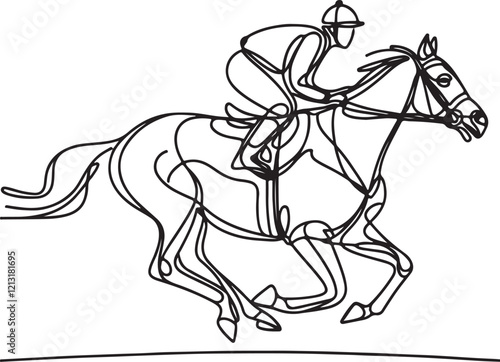 Minimalist Line Drawing of a Horse Racing with Jockey – Vector Design