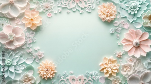 Colorful pastel Mandala frame with floral elements and decorations. Meditation and wellness concept. Copy space. Generative AI photo