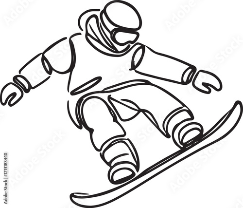 Snowboarder Trick Captured in Clean Line Art – Vector Design