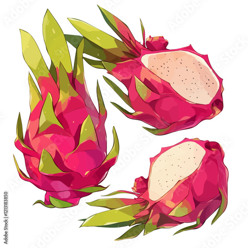 Dragon Fruit | Vibrant Watercolor Botanical Illustration.  
