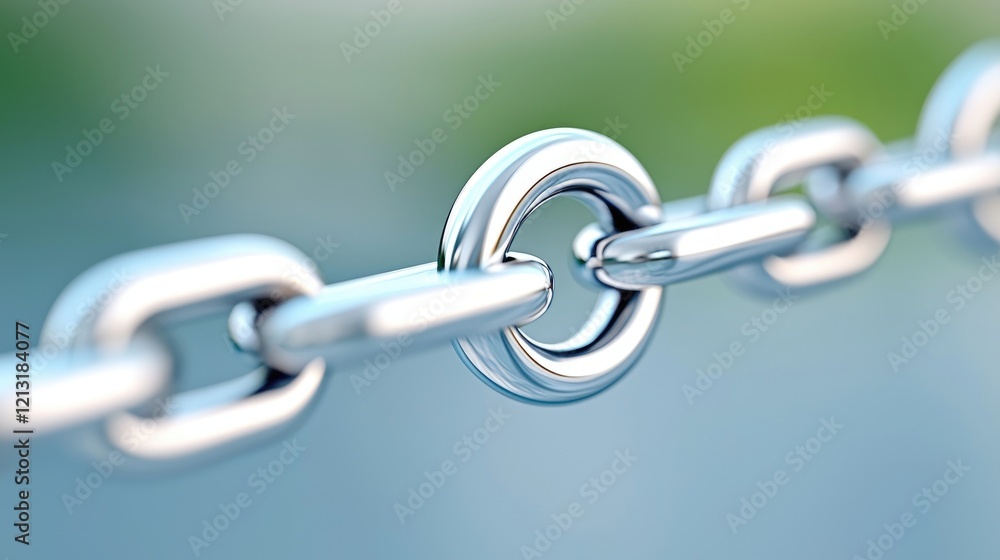 Fototapeta premium Close-up of interconnected metal chain links; blurred background