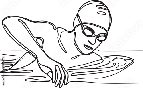 Captivating Vector Art of Triathlete Swimming – Line Drawing Style
