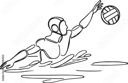 Line Drawing of Water Polo Athlete in Action – Aiming for the Goal