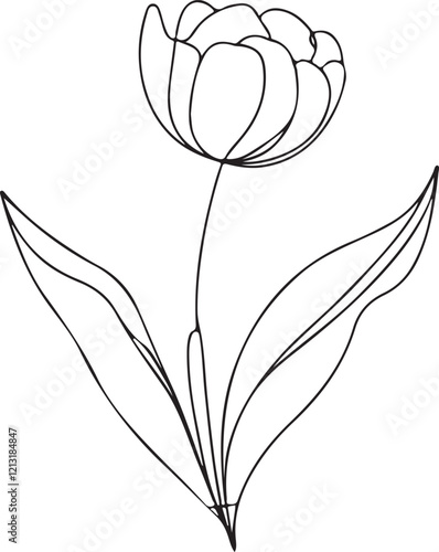 Minimal Line Art of a Tulip on White Background