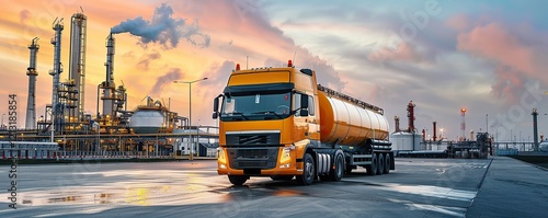 Tanker Truck at Refinery Sunset