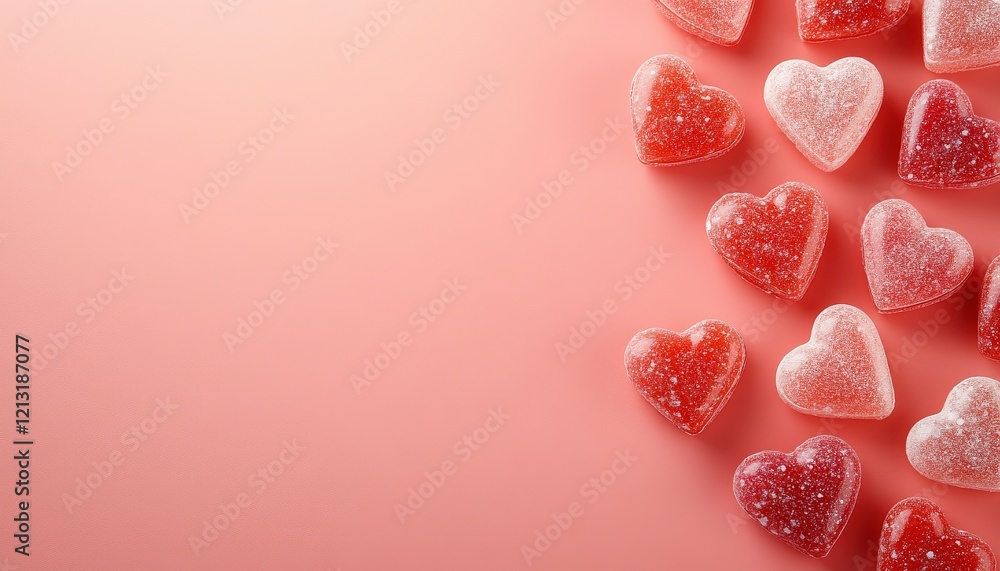 Delicious Heart Shaped Candies on Pink Background Valentine s Day Sweets Delicious Heart Shaped Candies on Pink Background Valentine s Day Sweets