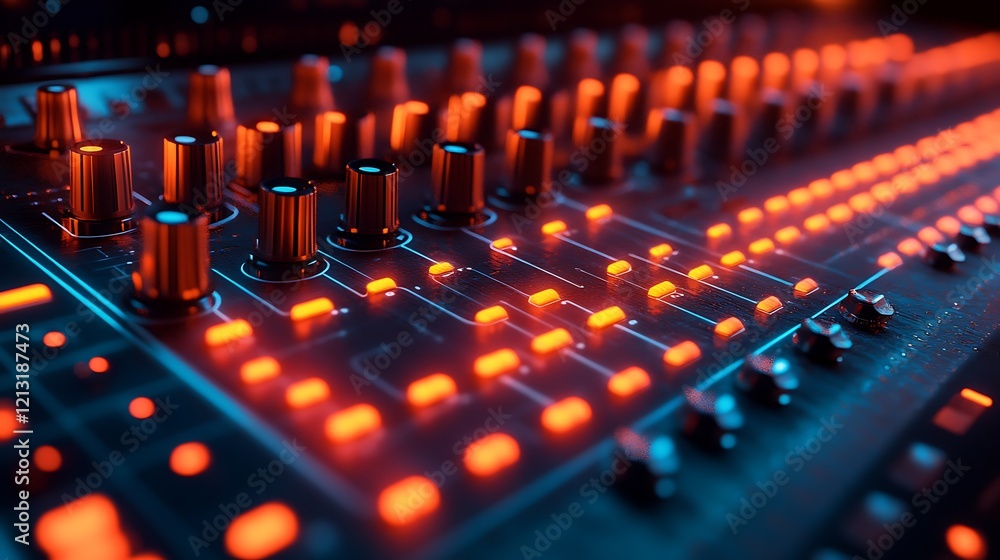 Obraz premium Studio Mixer Controls, Audio Production, Night