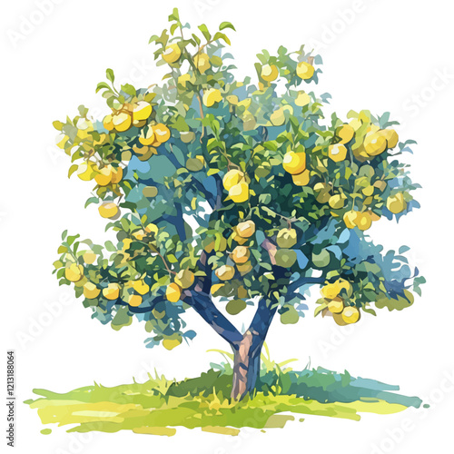 Emu Apple Tree with Fruit – Stunning Watercolor Vector Illustration, Unique Australian Tree Design, Nature-Inspired Artwork, Fresh Emu Apple Tree with Fruit Vector.  
