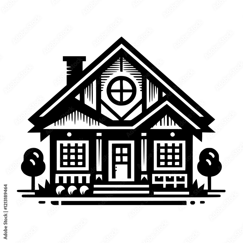 Geometric House Illustration: Black and White Home Design Vector Graphic Geometric House Illustration: Black and White Home Design Vector Graphic
