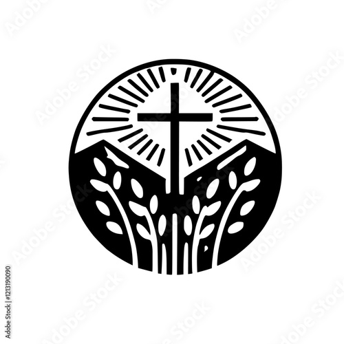 Christian Religious Symbol: Cross with Wheat, Representing Faith, Hope, and Spiritual Growth