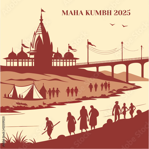 India Maha Kumbh Mela, Prayagraj, Haridwar, Nashik, and Ujjain vector illustration