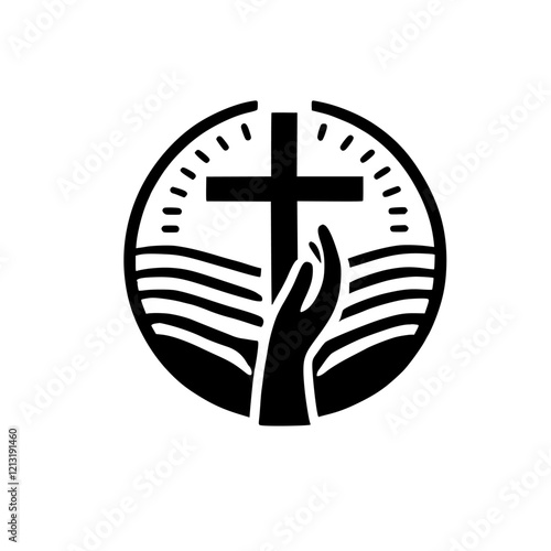 Hand Reaching for Cross: A Symbol of Faith, Hope, and Prayer. Christian Religious Art Print. Perfect for Church Decor or Personal Devotion.