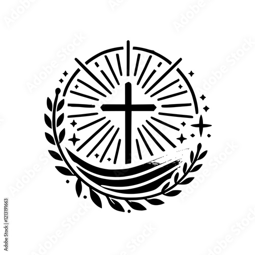 Christian Cross with Waves and Sunburst: A Symbol of Faith, Hope, and Peace