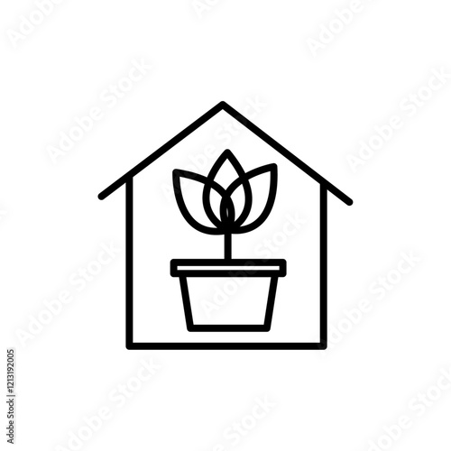 indoor plant inside house icon black and white vector sign