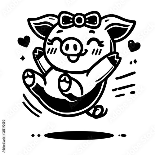 Adorable Happy Pig Cartoon Illustration - Cute Kawaii Animal Drawing