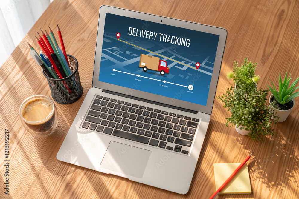 Obraz premium Delivery tracking system for e-commerce and modish online business to timely goods transportation and delivery