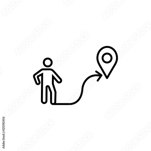 Man going to destination icon black and white vector sign