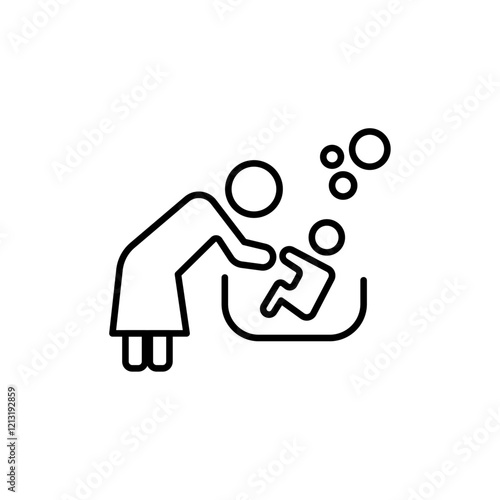 Mother washing baby in bath tub icon black and white vector sign