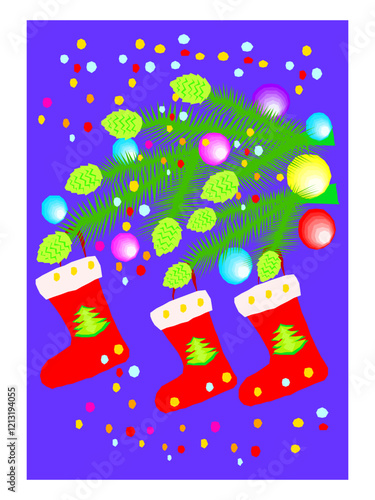 Christmas Tree and Stockings vector clipart illustration